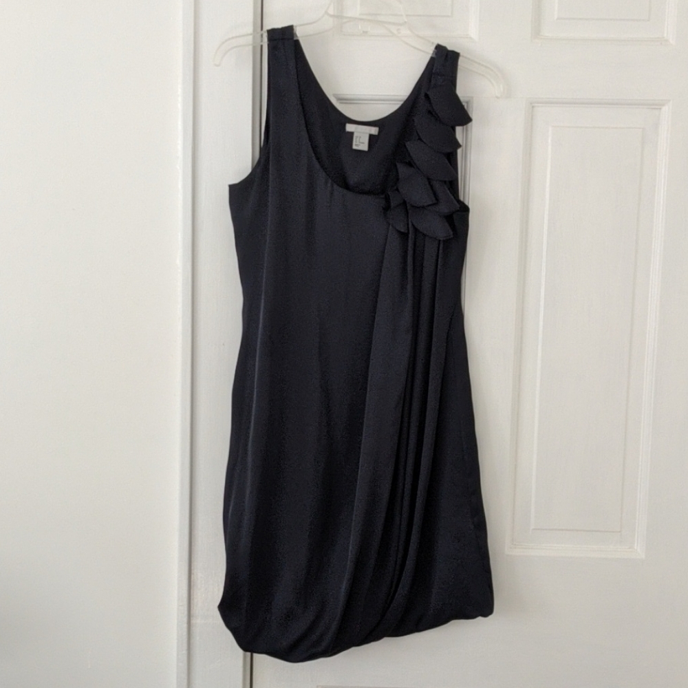 H&M Navy Silky/Satiny Dress with Draping